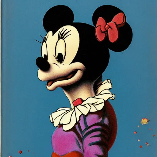 Image similar to portrait painting young woman skeleton, minnie mouse, comic book, elegant, highly detailed, painted by maxfield parrish and murakami