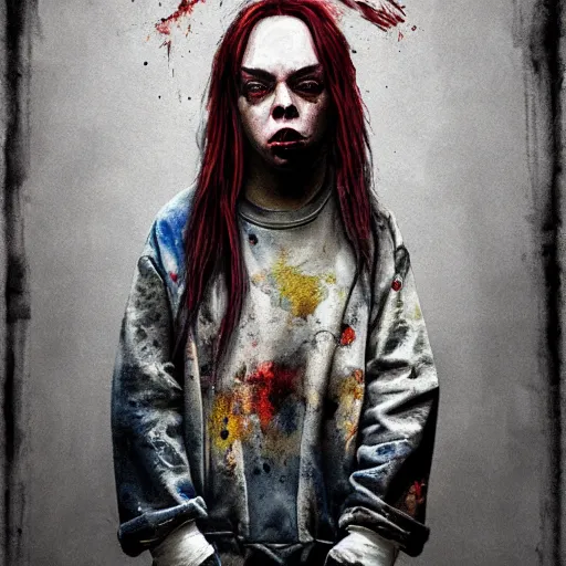 Image similar to grunge painting of billie eilish by michal karcz in the style of chucky | freddy krueger style