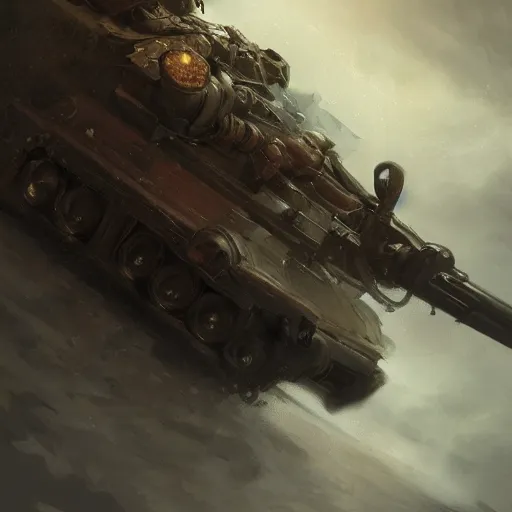 Image similar to detailed portrait of a double barreled very heavy tank, fantasy, intricate, elegant, highly detailed, digital painting, artstation, concept art, matte, sharp focus, illustration, art by aenaluck and roberto ferri and greg rutkowski, epic fantasy, digital painting