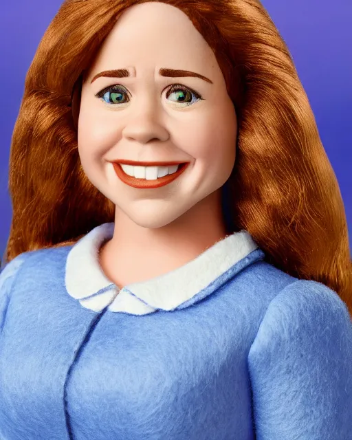 Image similar to pam beesley as a muppet. highly detailed felt. hyper real photo. 4 k.