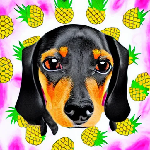 Prompt: pineapple impersonated by a dachshund, digital art