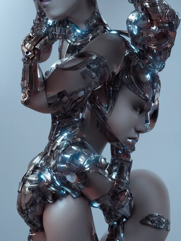 Image similar to a centered render of an alluring cyborg goddess, full body, gorgeous face, perfect face, powerful, by viktoria gavrilenko, 3 d, trending on artstation, octane render, 8 k