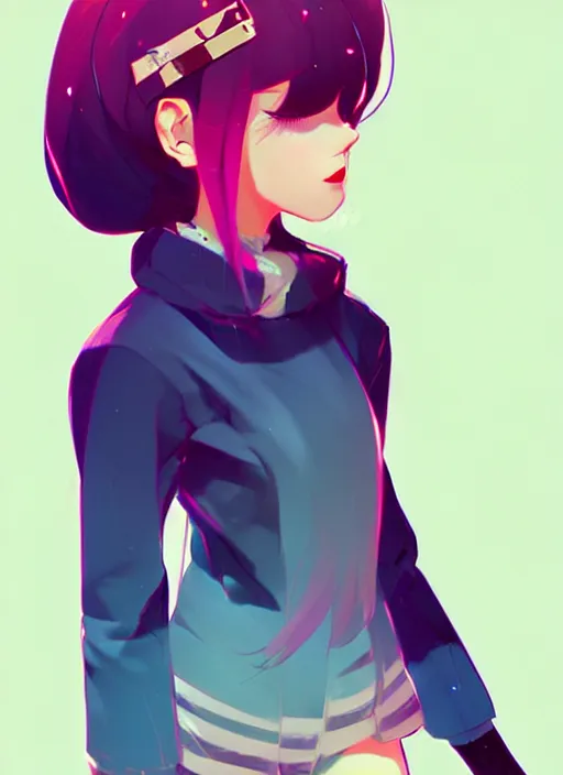 Image similar to female character inspired by 9 0's fashion and by madeline from celeste, art by rossdraws, wlop, ilya kuvshinov and makoto shinkai