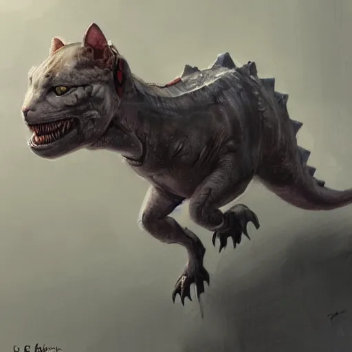 Image similar to a dinosaur fused with a cat by greg rutkowski