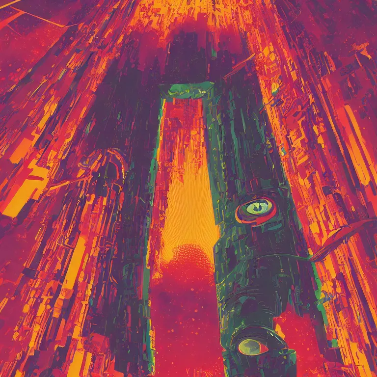 Prompt: A psychedelic poster of 2001: A Space Odyssey by Wes Wilson