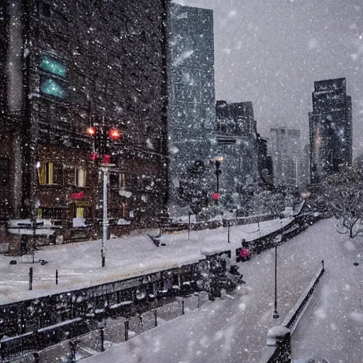 Image similar to sydney city scape, winter wonderland, snowfall, blizzard, inclement weather