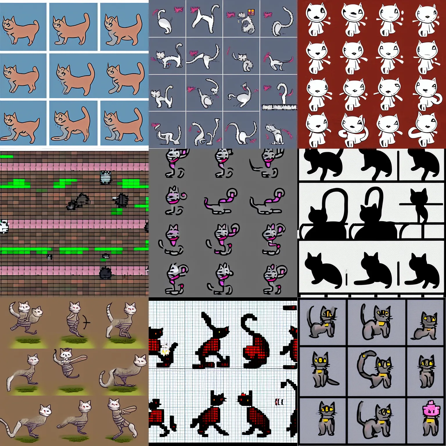 Prompt: run cycle of a cat, sprite sheet, 1 6 x 1 6