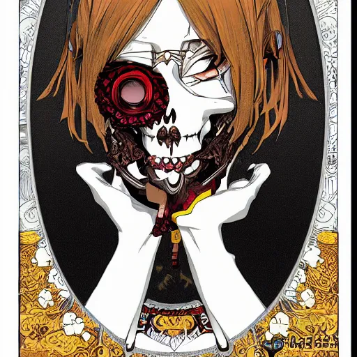 Image similar to anime manga skull portrait girl female skeleton illustration artstation vector art Geof Darrow and Ashley wood and alphonse mucha pop art nouveau intricate