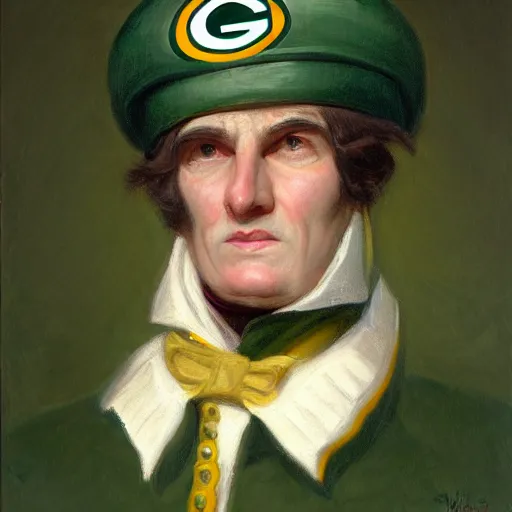 Prompt: facial portrait of green bay packers dictator, military uniform, 1 8 3 4, oil on canvas by william sidney mount, oil on canvas, octane render