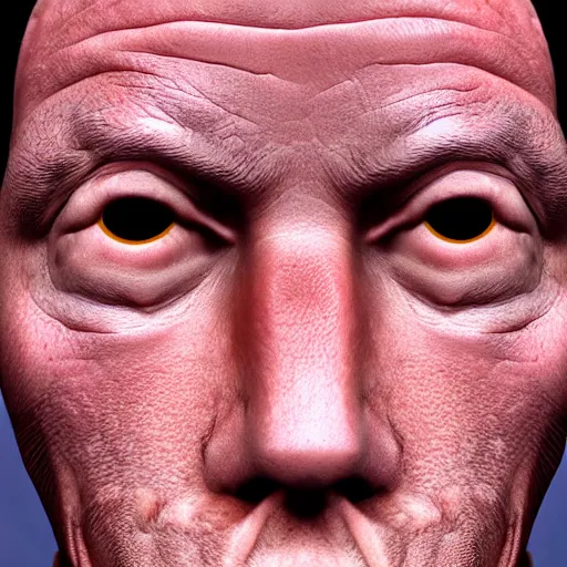 Image similar to a man who's face is growing painful ridges made of repeating, tiny human hands, octane render, subsurface scattering