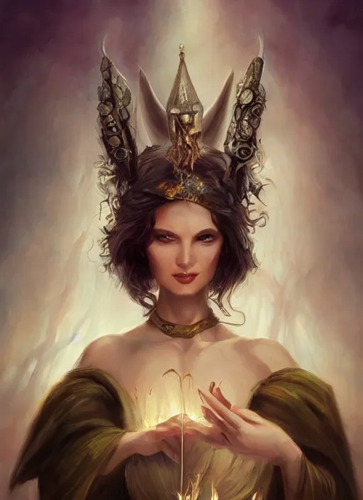 Image similar to tarot!!, fairy queen, fantasy medieval, no noise, elegant, concept art, sharp focus, beautiful face!!, digital art, smooth defined outlines!!, by Brom, trending on Artstation, Tom Bagshaw, Sargent