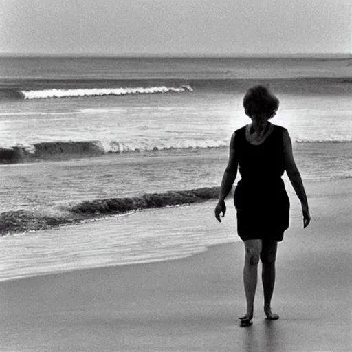 Image similar to Barbara Schöneberger, 1990, walking on the beach. Award-winning photograph.