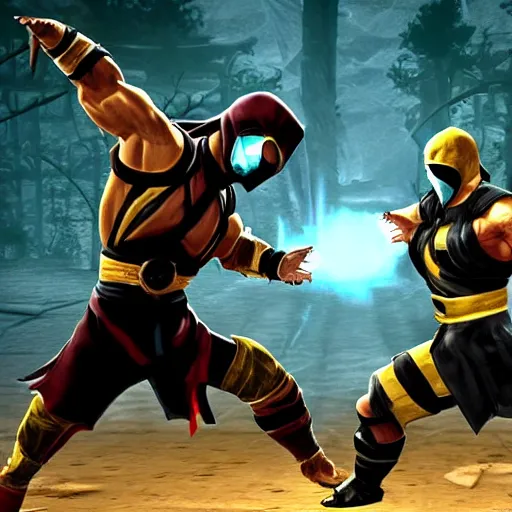 Image similar to MidJourney vs StableDiffusion battle, Mortal Kombat style fatality