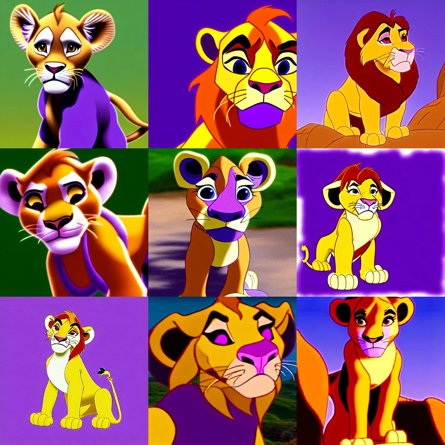 Prompt: Simba (from The Lion King) wearing a purple uniform