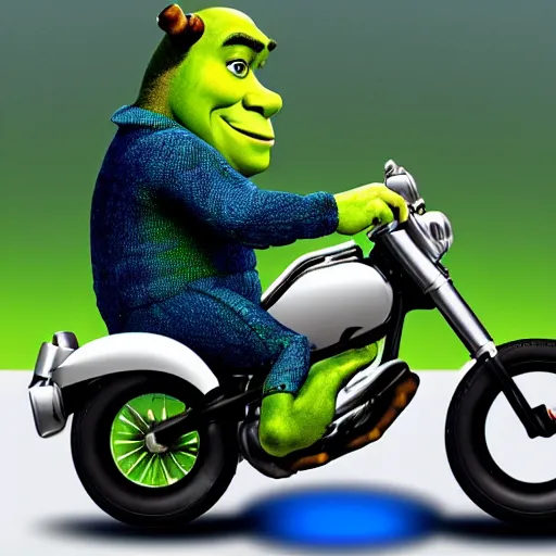 Prompt: shrek doing motorcycle wheelie