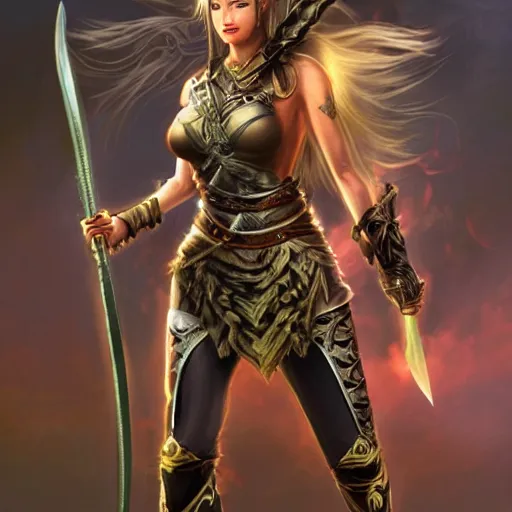 Prompt: experienced fantasy warrior amazon with a sword, full body, beautiful face, extremely detailed, cinematic