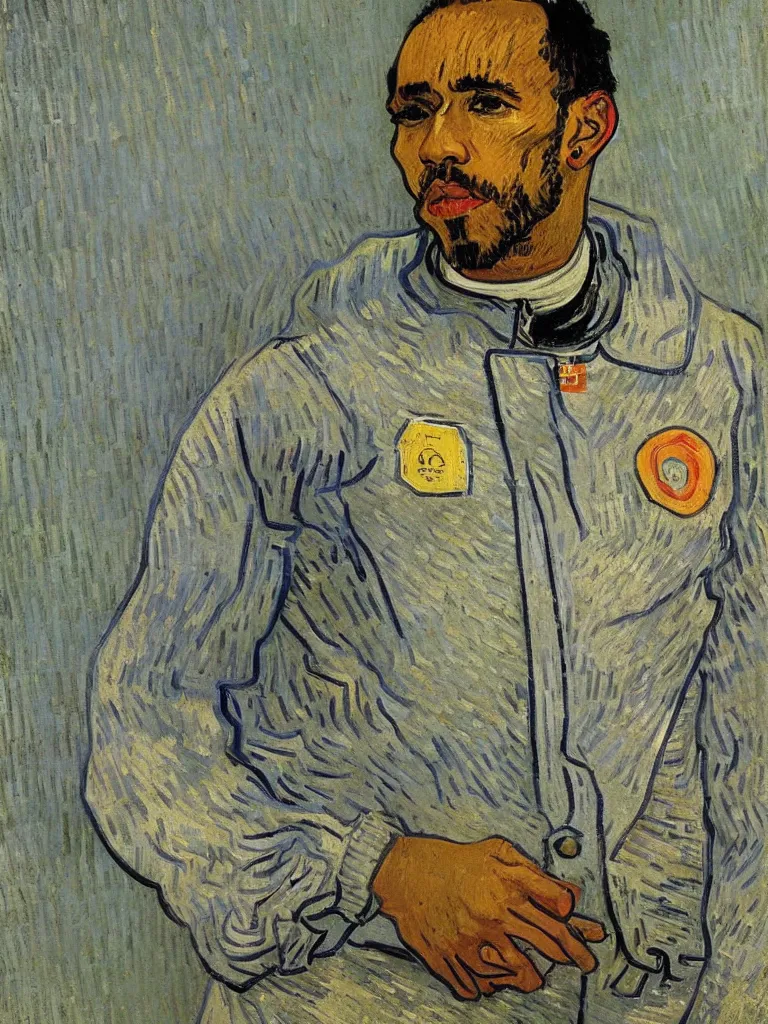 Image similar to portrait of Sir Lewis Hamilton by Van Gogh