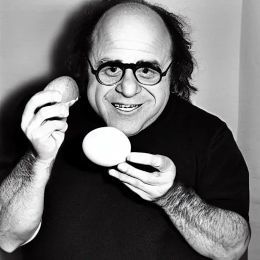 Prompt: Danny DeVito eating an egg
