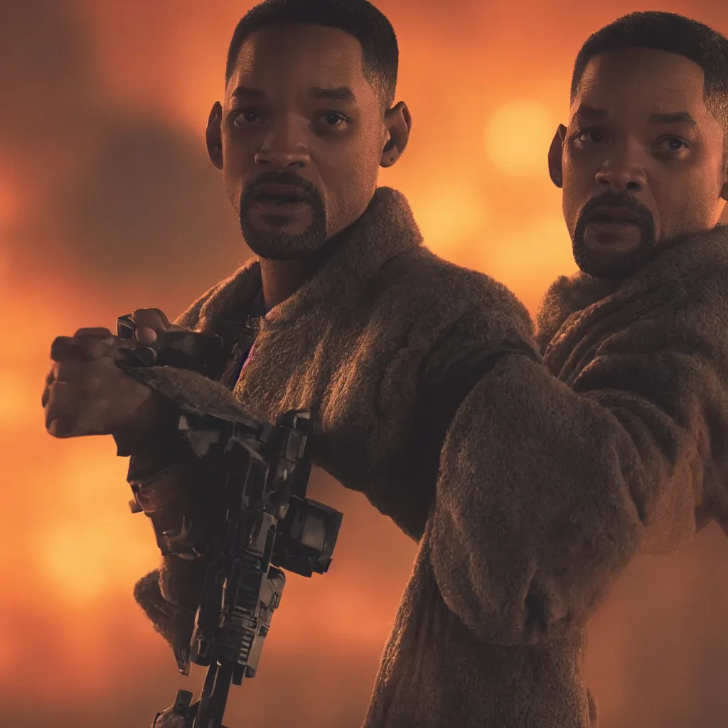 Image similar to will smith in blade runner 2 0 4 9, cinematic film still, 4 k