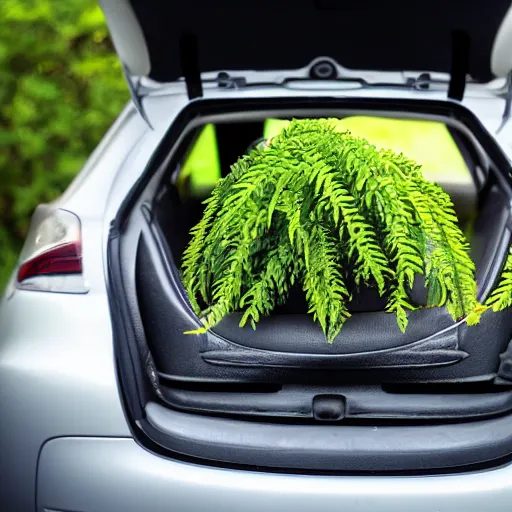 Image similar to small plant on a car back seat, photograph