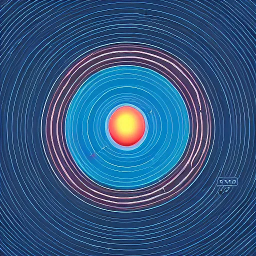 Prompt: orbital map of a planet with many moons, digital art, space, bohr model, simple