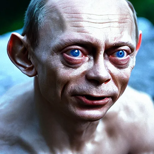 Image similar to Putin in the role of Gollum, film still, high detail, gray face