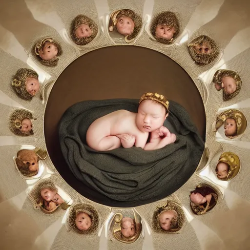 Image similar to photo of baby knights of the round table, by anne geddes, 4 k, very detailed