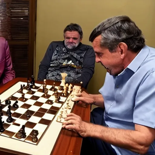 Prompt: photo of lula playng chess with bolsonaro, detailed 4 k