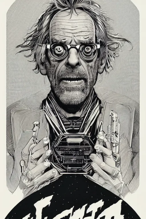 Image similar to Christopher Lloyd as Rick Sanchez, science fiction, retro cover, high details, intricate details, by vincent di fate, artgerm julie bell beeple, 60s, inking, vintage 60s print, screen print