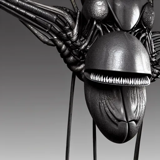 Image similar to a close up of a fake insect on a stick, a computer rendering by h. r. giger, trending on zbrush central, neoplasticism, zbrush, reimagined by industrial light and magic, # vfxfriday