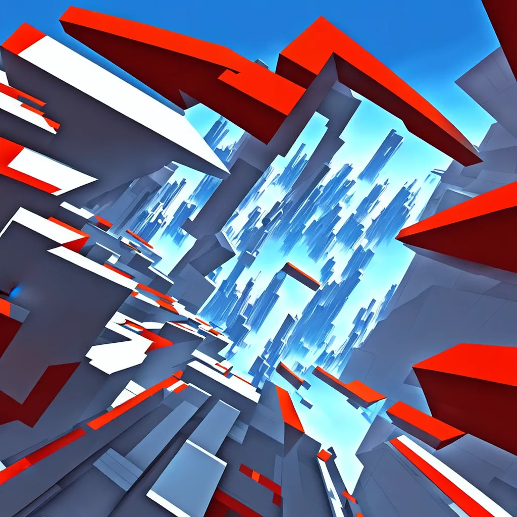 Prompt: mirrors edge architecture, wipeout video game, abstract artwork, the designer's republic, artwork