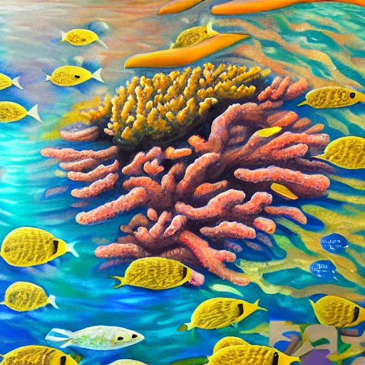 Prompt: oil painting of a coral reef
