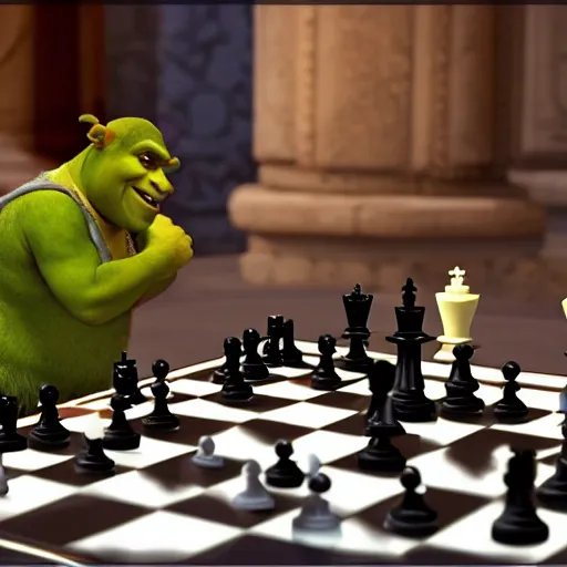 Prompt: shrek playing chess with the pope, ultra realistic, photorealistic, dynamic light, symmetry faces, cinematic