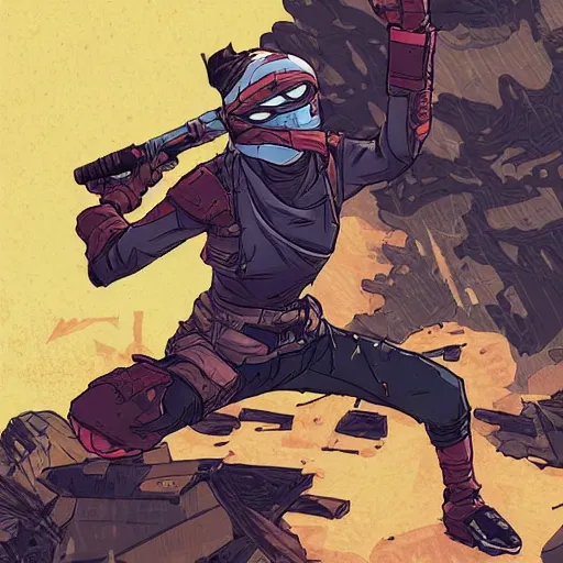 Image similar to ninja in the style of Borderlands, by Feng Zhu and Loish and Laurie Greasley, Victo Ngai, Andreas Rocha, John Harris