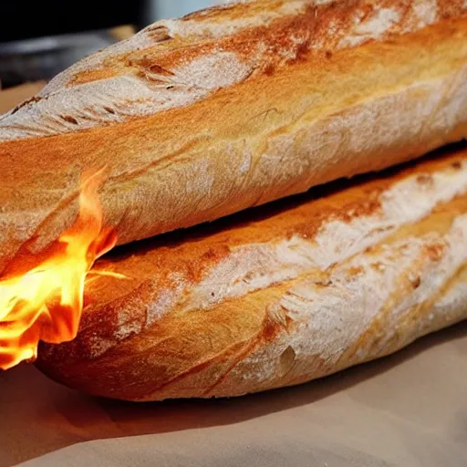 Prompt: a baguette on fire