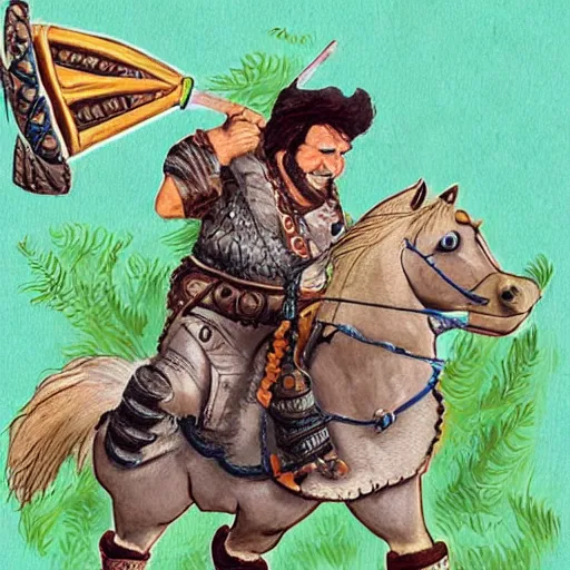 Image similar to portrait of danny devito as a hunnic barbarian on horseback