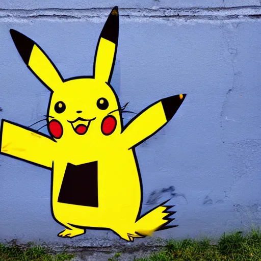 Image similar to graffiti pikachu on the wall, 15mm photo