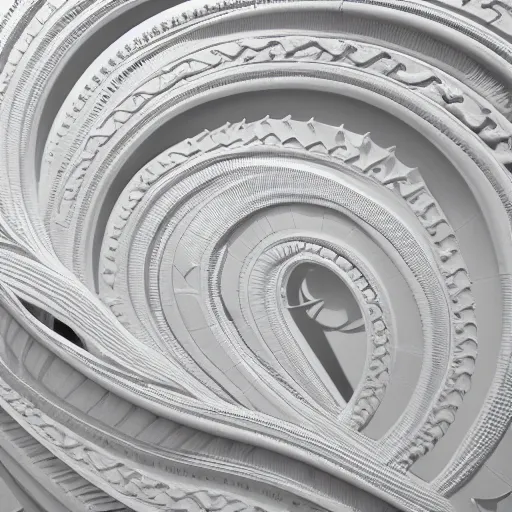 Image similar to museum of intricate details made of white whispy forms, 8 k, octane render