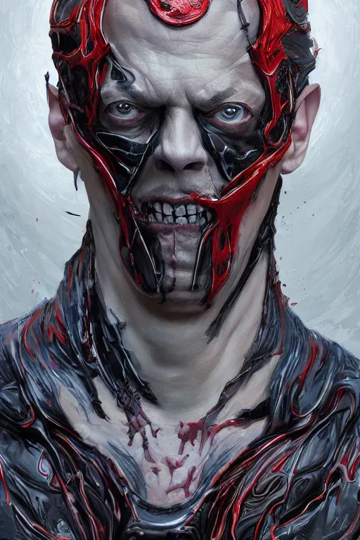 Image similar to Portrait of Steve Buscemi as symbiote Carnage, marvel comics, dark, intricate, highly detailed, smooth, artstation, digital illustration by Ruan Jia and Mandy Jurgens and Artgerm and Wayne Barlowe and Greg Rutkowski and Zdislav Beksinski