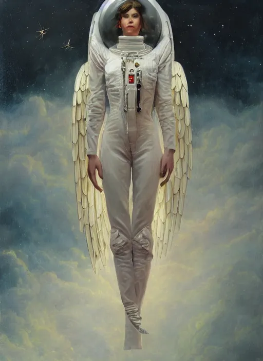 Image similar to highly detailed oil painting | very intricate | cinematic lighting | award - winning | astronaut angel high fashion by alexander mcqueen | by roberto ferri, by tom bagshaw, by j. c. leyendecker and klimt, american romanticism, by austin osman spare, artstation, cgsociety, official art, octane