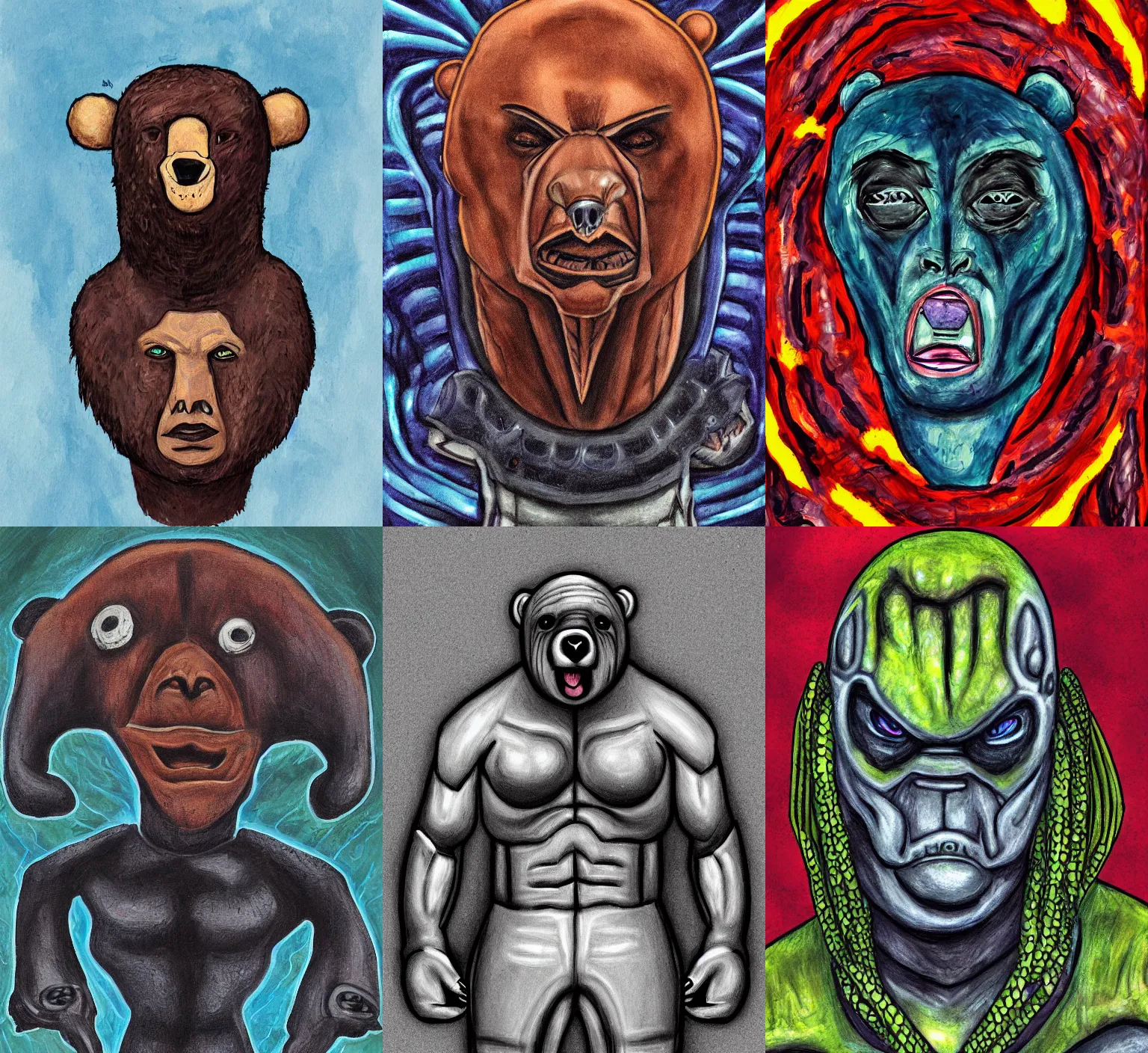 Prompt: portrait of a alien wrestler bear by Brandi Milne