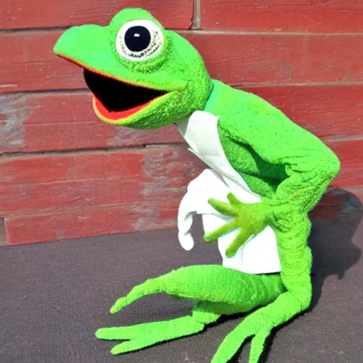 Image similar to pepe frog puppet from the jim henson company