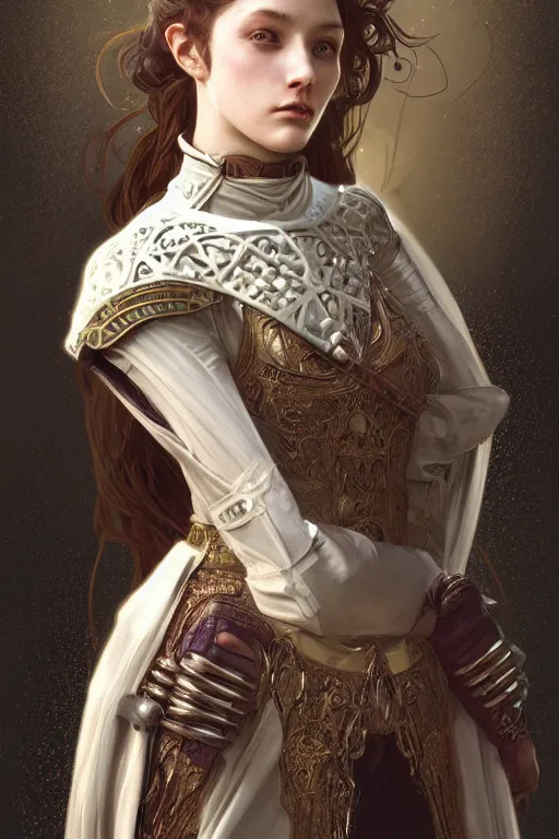 Image similar to beautiful and victorian and holy and divine and elite young medieval female knight portrait +shinny eyes+front face with light flowing hair, ultradetail face, art and illustration by tian zi and craig mullins and WLOP and alphonse mucha, fantasy, intricate complexity, human structure, human anatomy, fantasy character concept, watermark, blurry, hyperrealism 8k
