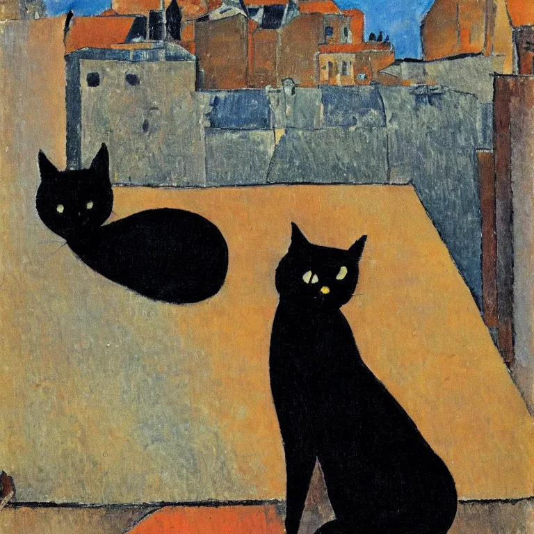 Prompt: black cat on the roof by modigliani