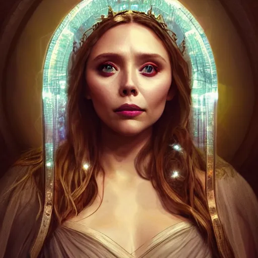 Prompt: elizabeth olsen as the goddess of transparency!!!!!!, golden ratio!!!!!, centered, trending on artstation, 8 k quality, cgsociety contest winner, artstation hd, artstation hq, luminous lighting