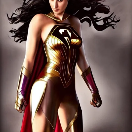 Image similar to an potrait of gal gadot cast of power girl, photorealistic, high detail, full body shot.