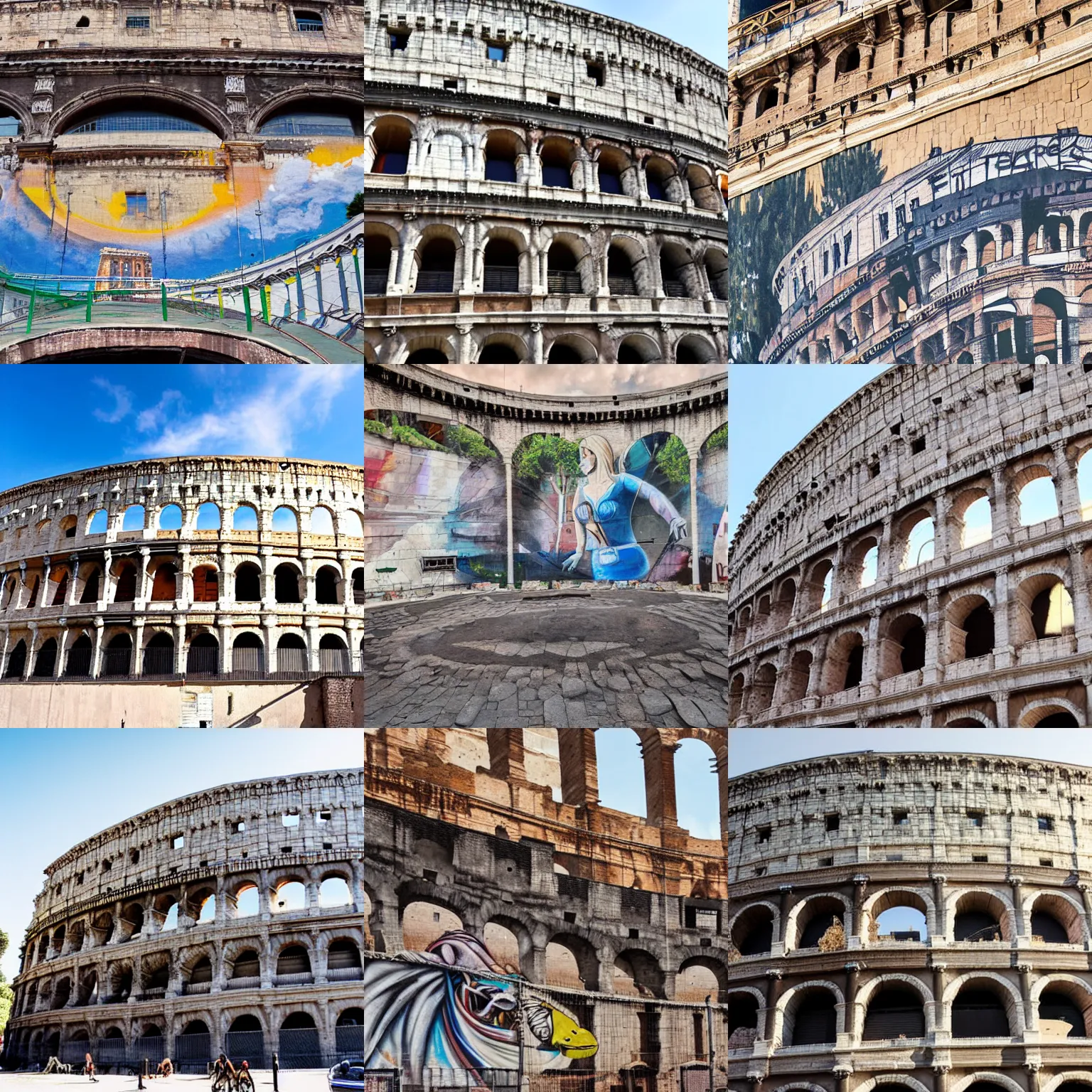 Prompt: street art mural on a Colosseum