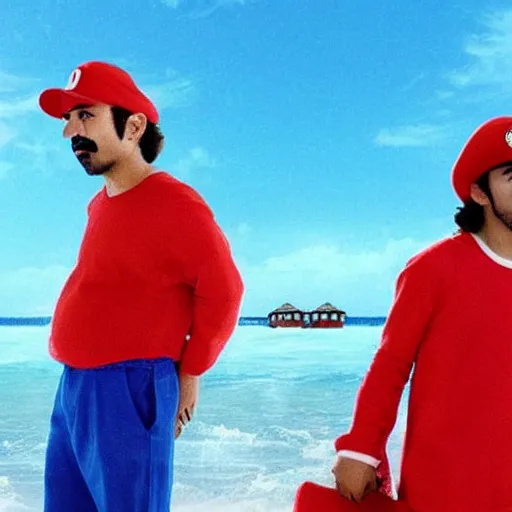 Prompt: Mario in a red hat in the style of Harmony Korine Spring Breakers spring break forever film aesthetic!!!