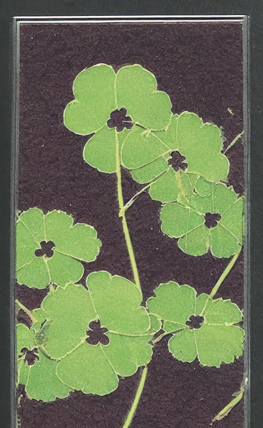 Prompt: by akio watanabe, manga art, 3 leaf clover on the soil, trading card front