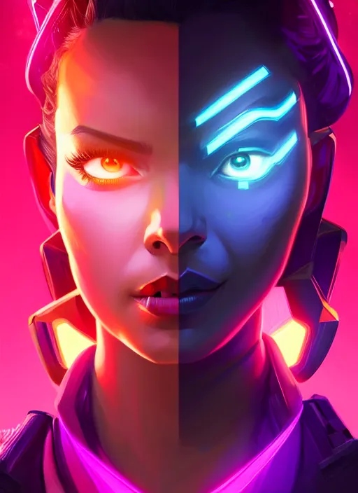 Prompt: symmetry portrait of sombra from overwatch, sci - fi, tech wear, glowing lights intricate, elegant, highly detailed, digital painting, artstation, concept art, smooth, sharp focus, illustration, art by artgerm and greg rutkowski and alphonse mucha